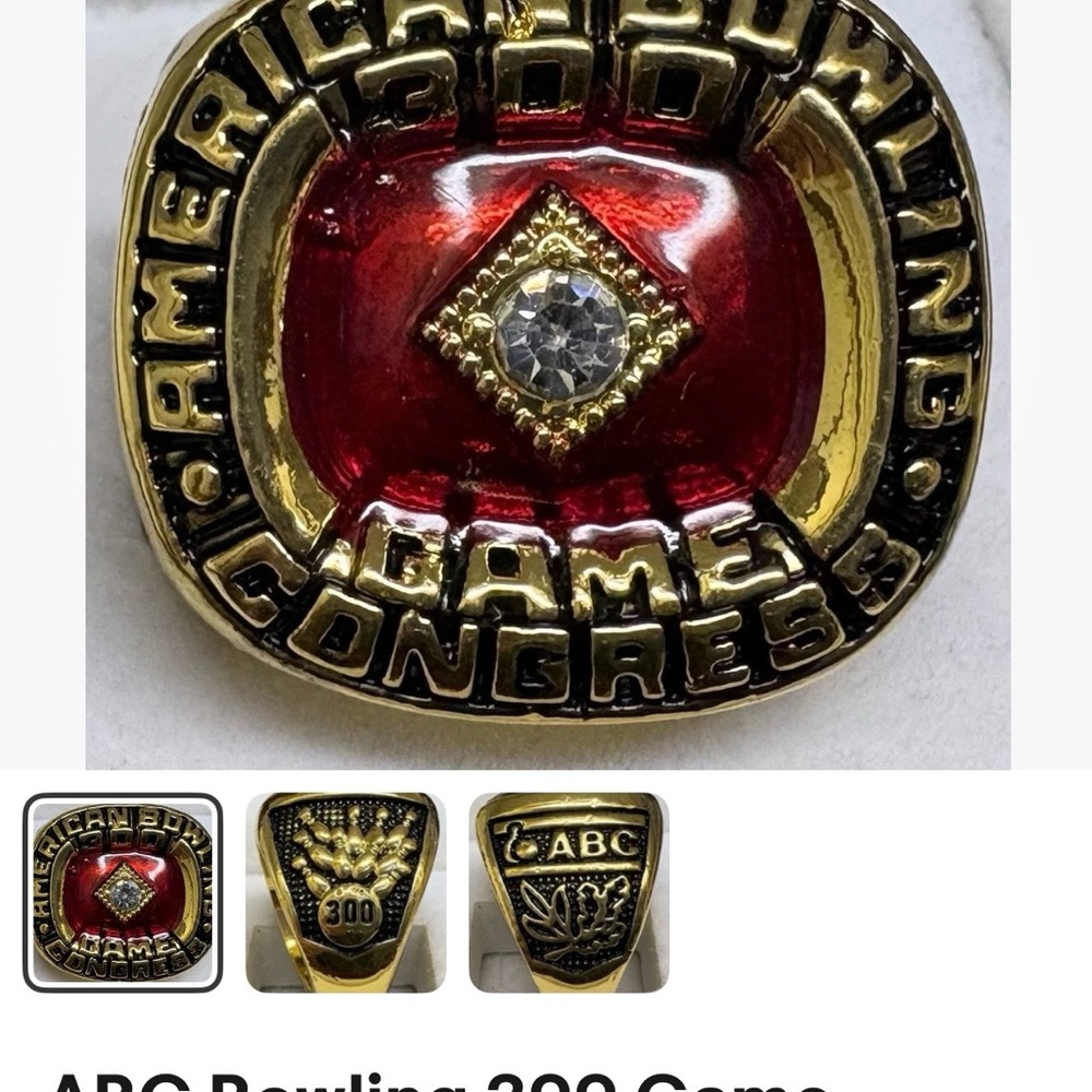 Gold and Red ABC Bowling 300 Game Ring